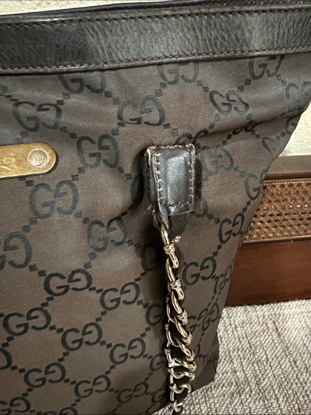 Gucci black GG Monogram Chain-Handle Tote - Picture 3 of 10
